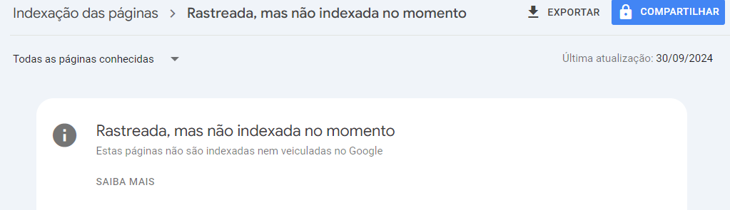 Rastreada, mas não indexada no momento